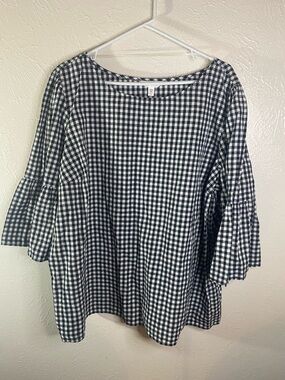 Time and Tru Black and White Gingham Bell Sleeve Top